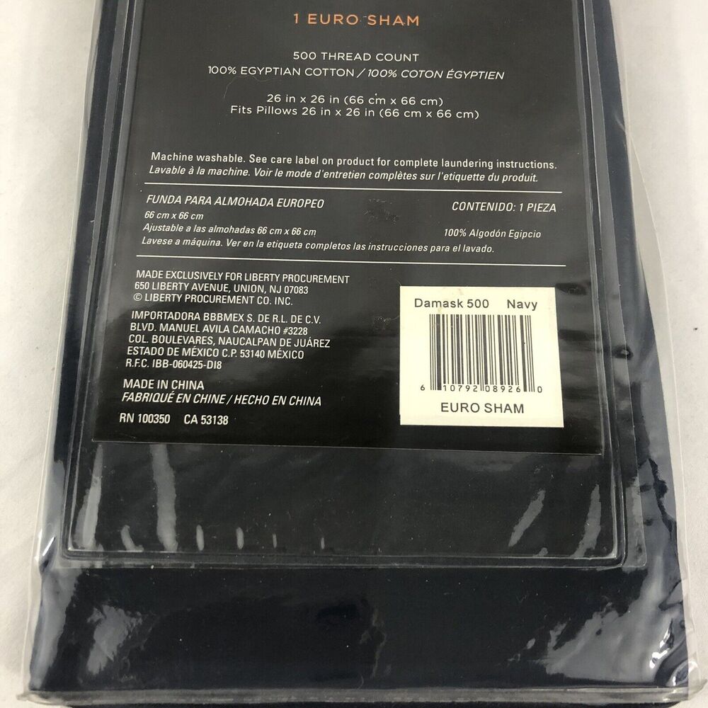 Damask Stripe Reversible Euro Sham Navy 500 Thread Count Egyptian Cotton - Picture 8 of 9